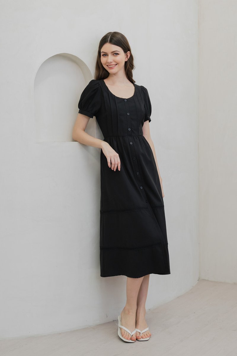 Paradise Button Crochet Tier Maxi Dress In Black (XS)
