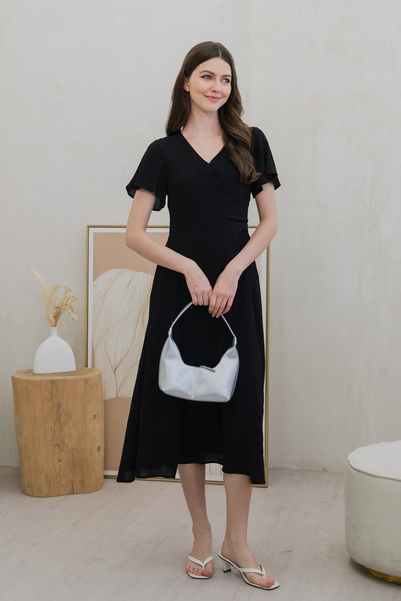 Gracie Side Ruched Wrap Maxi Dress In Black (XS)