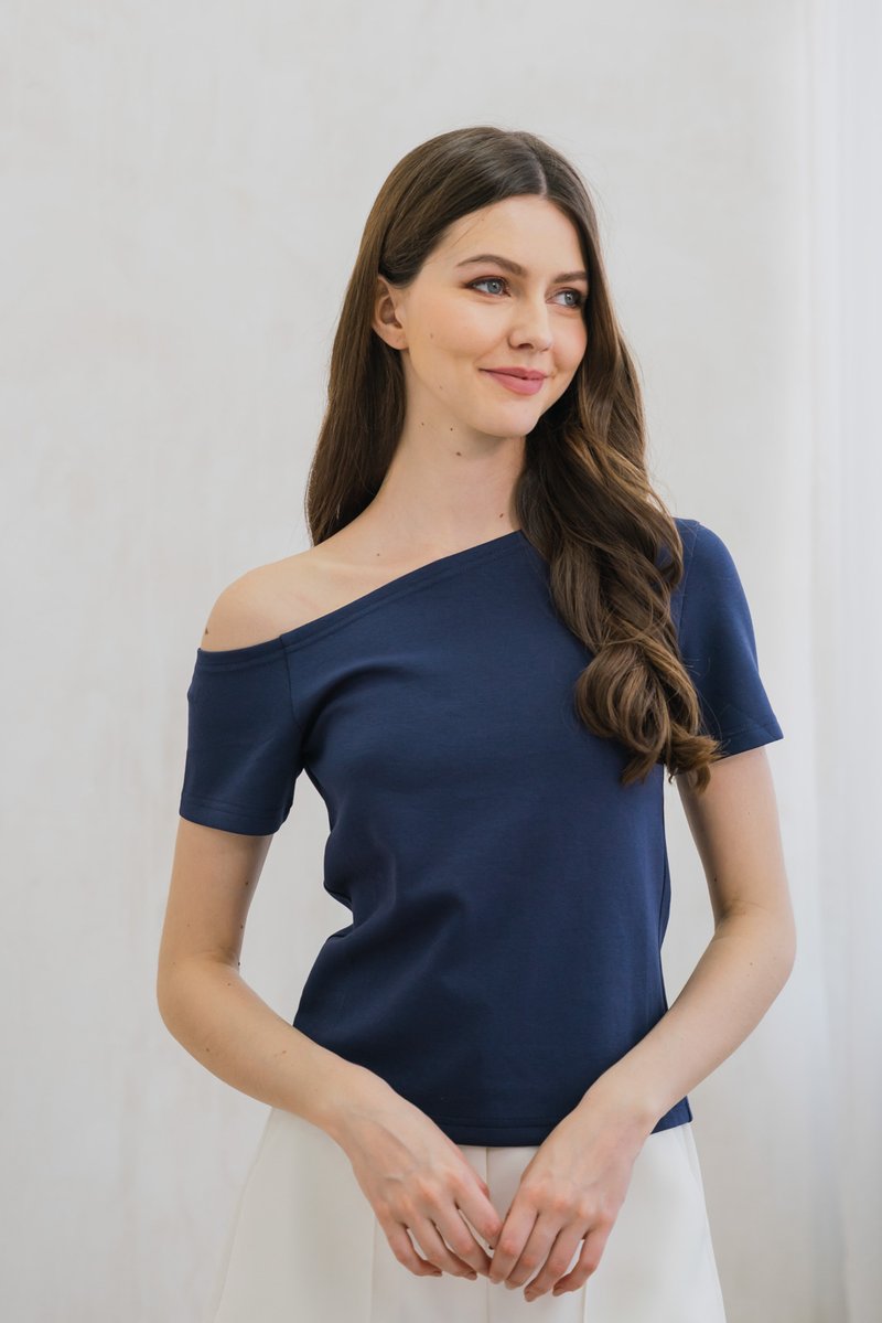 Steph One Shoulder Top In Navy (XS)
