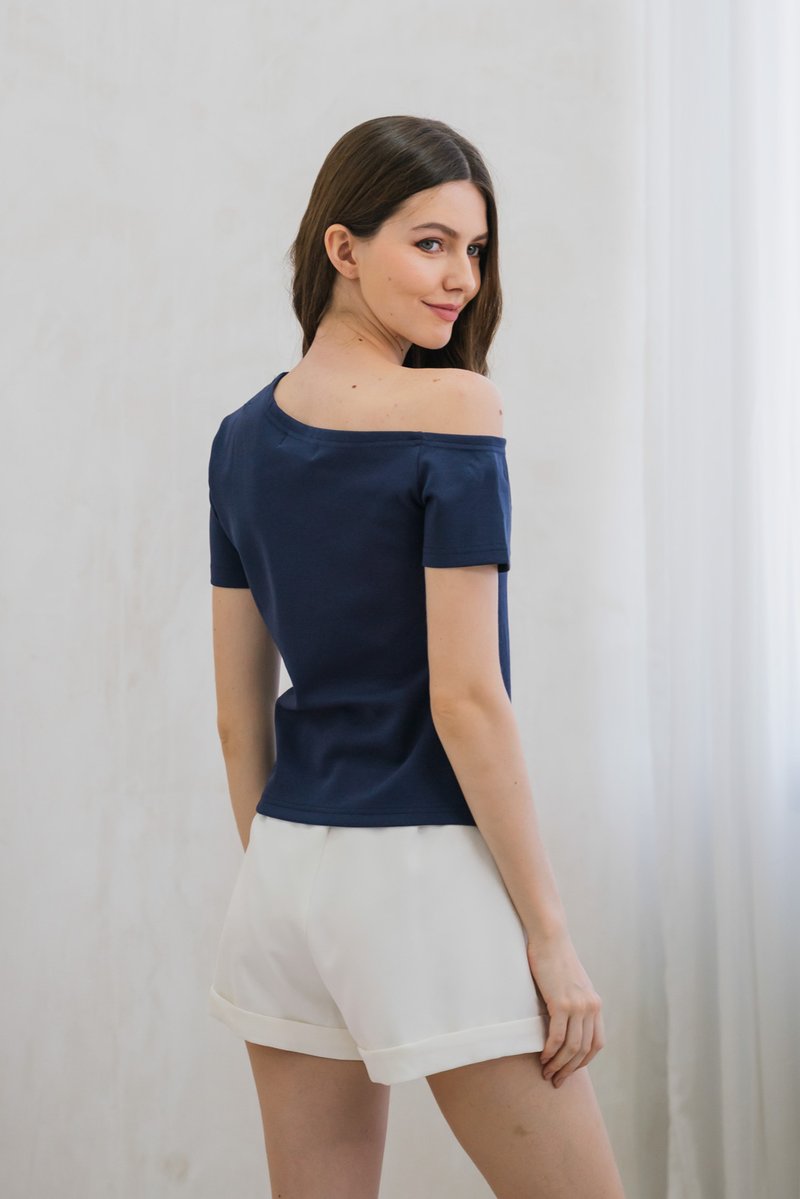 Steph One Shoulder Top In Navy (XS)