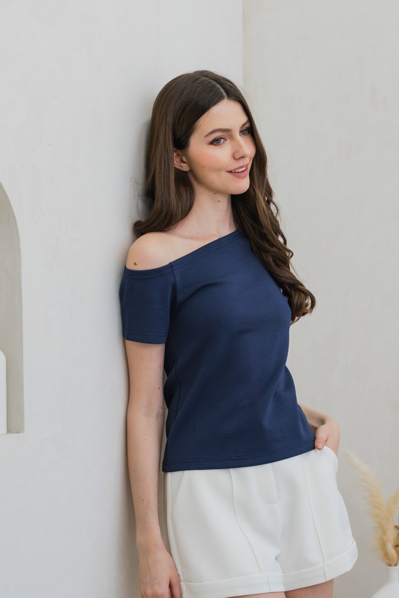 Steph One Shoulder Top In Navy (XS)