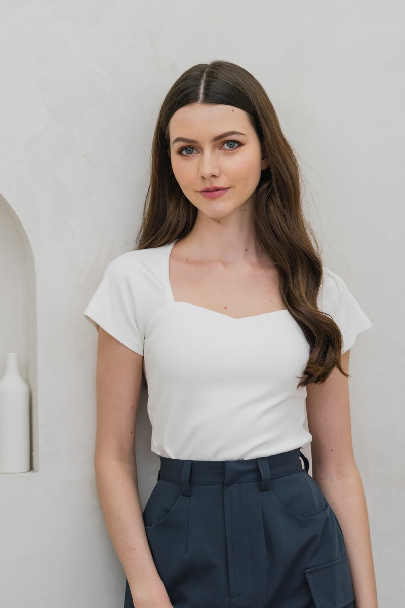 Cerca Padded Ribbed Cotton Top In White (XS)