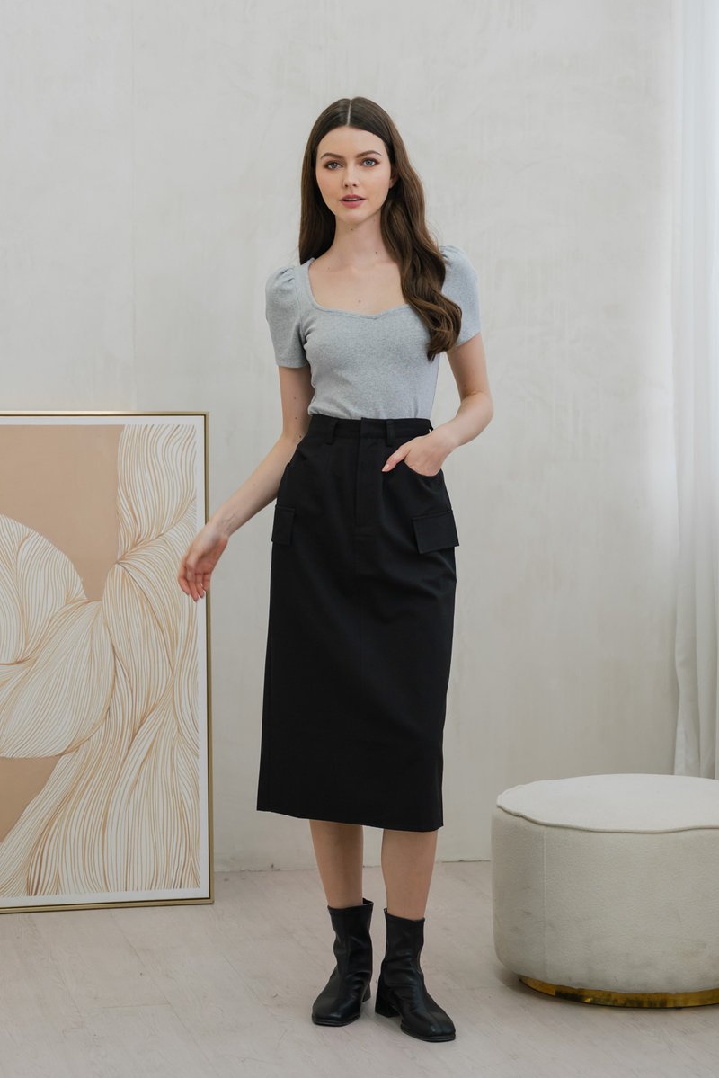 Rudy Ribbed Cotton Sweetheart Top In Grey (XS)