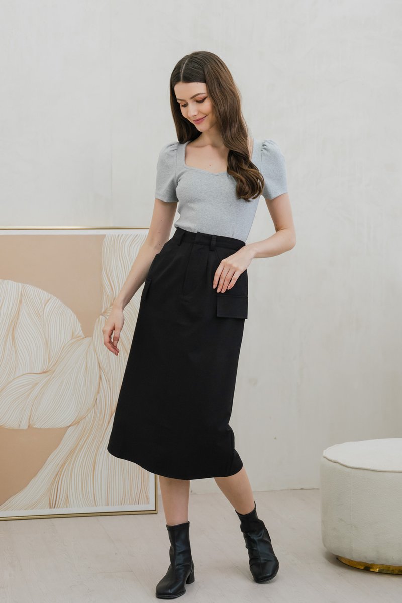 Rudy Ribbed Cotton Sweetheart Top In Grey (XS)