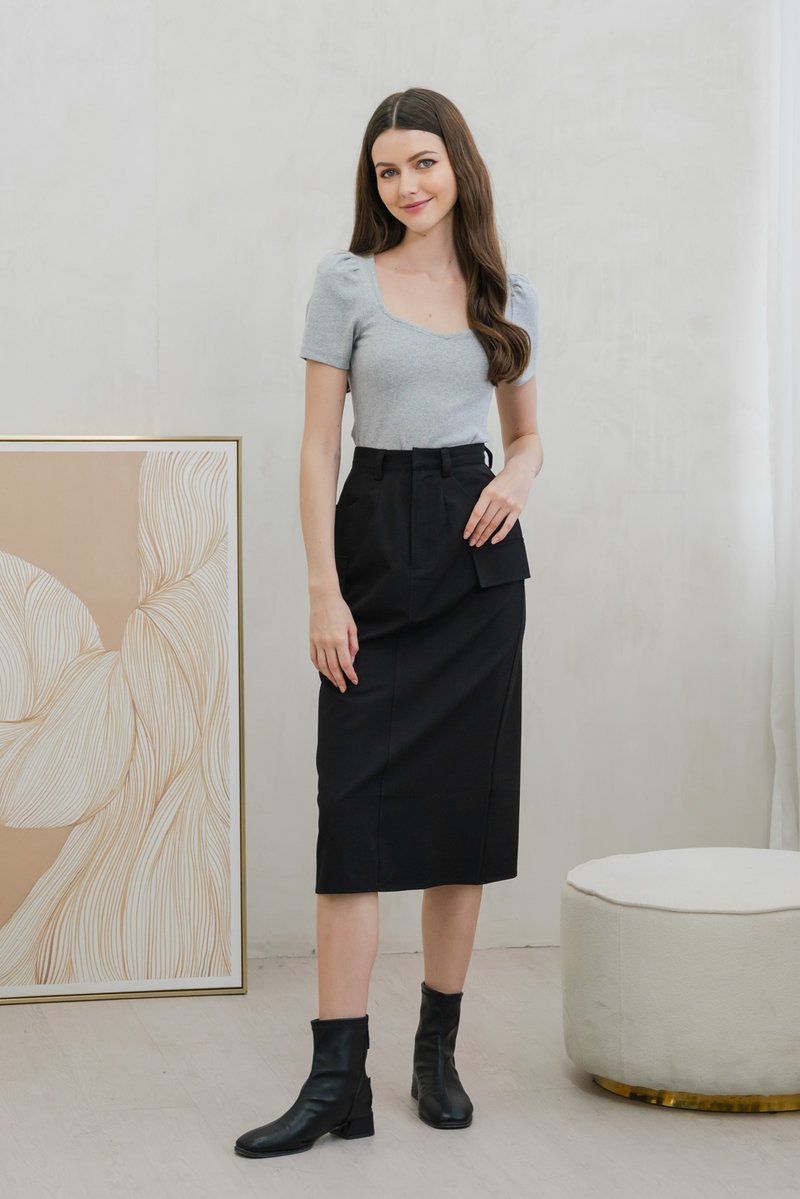Rudy Ribbed Cotton Sweetheart Top In Grey (XS)