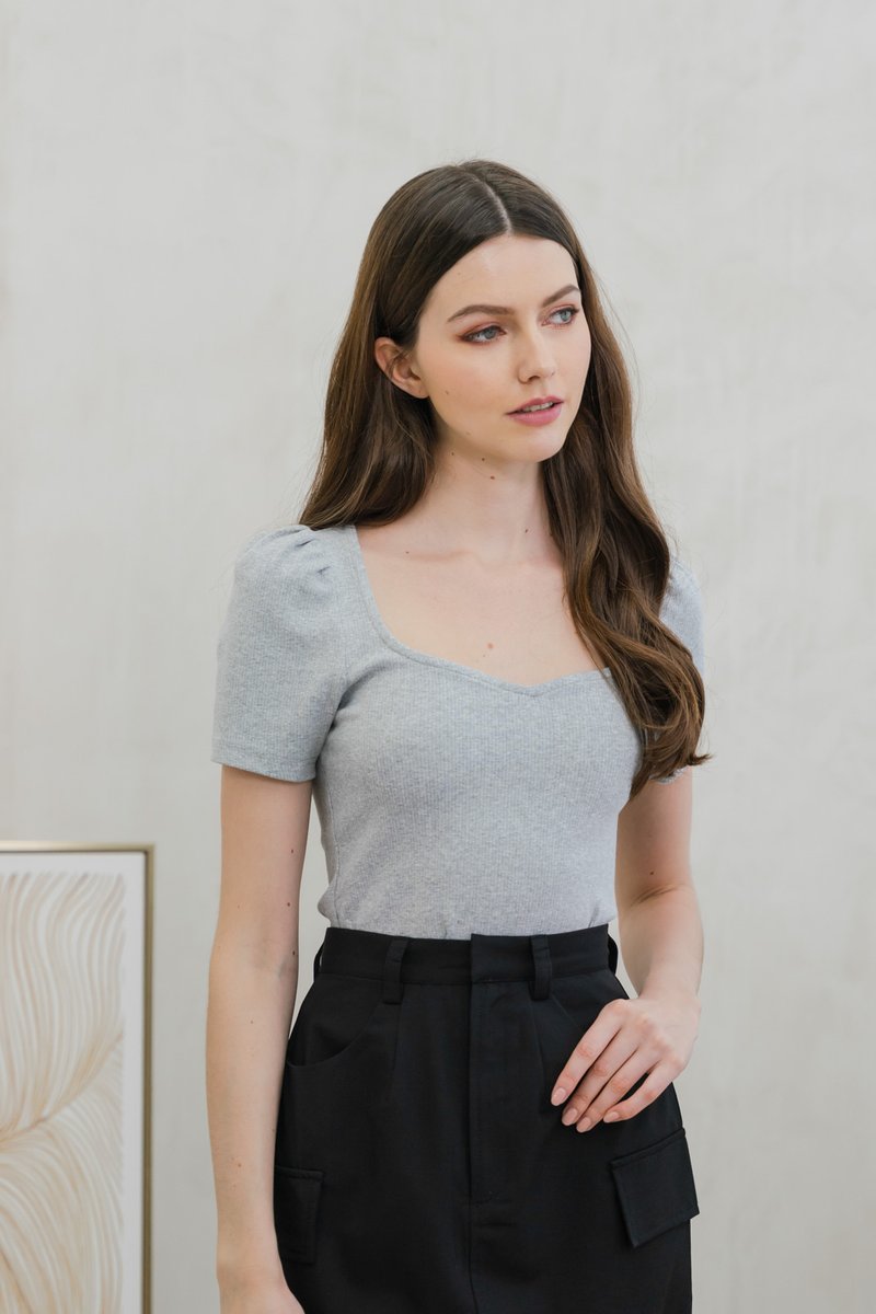 Rudy Ribbed Cotton Sweetheart Top In Grey (XS)