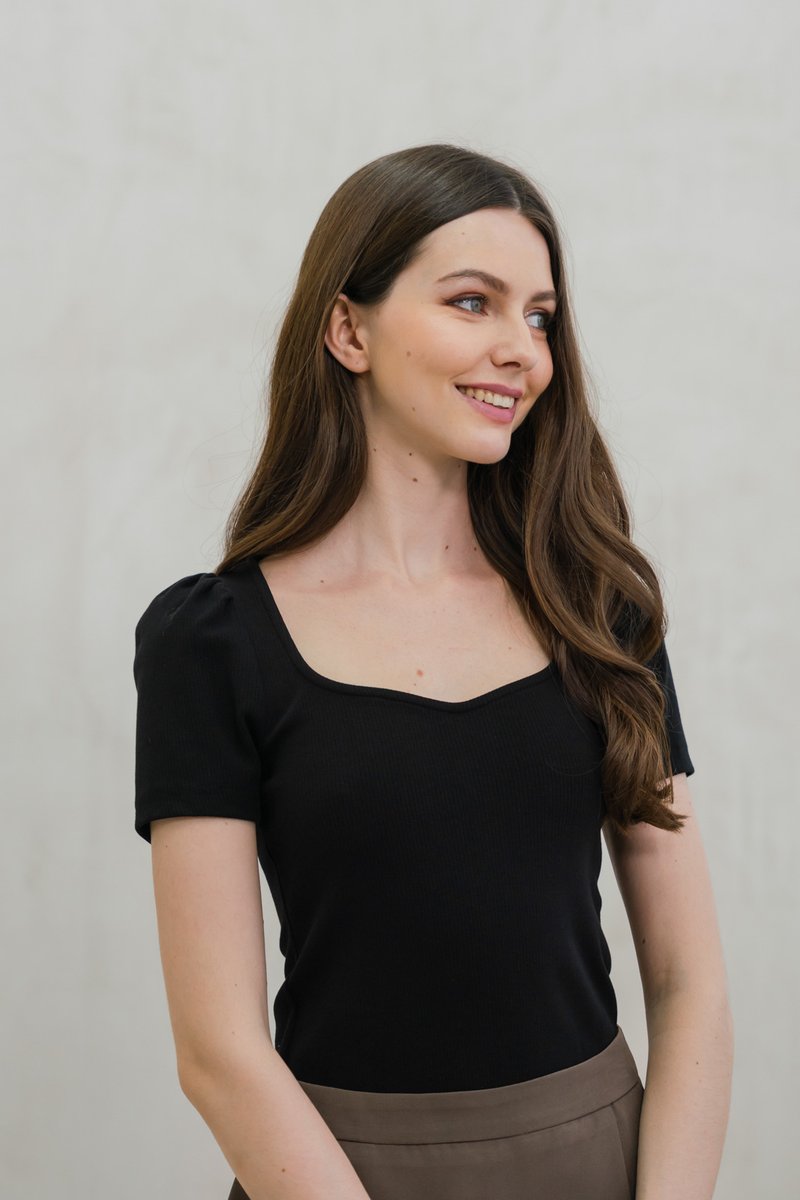 Rudy Ribbed Cotton Sweetheart Top In Black (XS)