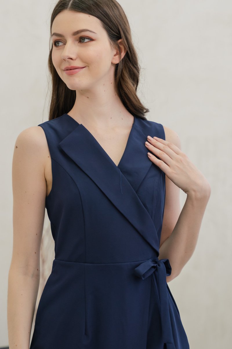 Tyree Tuxedo Overlap Romper In Navy (XS)