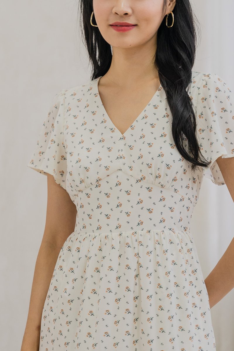 Rubyn Empire Waist Floral Tiered Midi Dress In Ivory