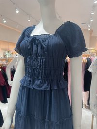 Ripple Textured Ruffles Tiered Midi Dress In Navy (XS)