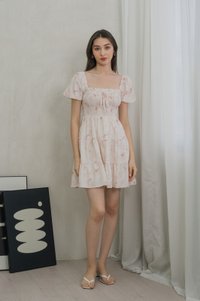 Rexa Ribbon Smocked Tiered Dress In Pink (XS)