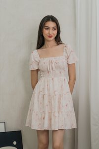 Rexa Ribbon Smocked Tiered Dress In Pink (XS)