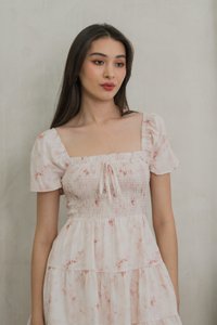 Rexa Ribbon Smocked Tiered Dress In Pink (XS)