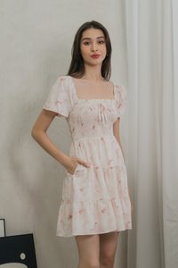 Rexa Ribbon Smocked Tiered Dress In Pink (XS)