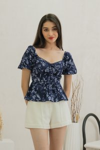 Verela Floral Ribbon Top In Navy