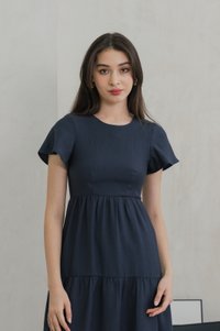 Millicent Textured Tiered Midi Dress In Midnight Blue (XS)