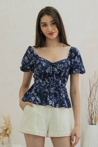 Verela Floral Ribbon Top In Navy