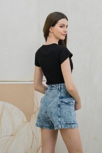 Ocean Denim Pocket Overlap Skort In Acid Wash (XS)