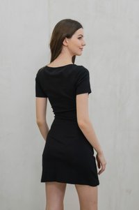 Sicily Side Ruched Button Overlap Dress In Black (XS)