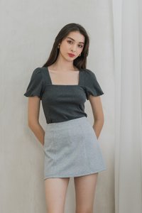 Rei Ribbed Puff Sleeve Top In Dark Grey (S)