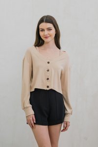 Calypso Two Piece Comfy Cardigan Top In Khaki (XXL)