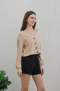 Calypso Two Piece Comfy Cardigan Top In Khaki (XXL)