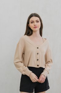 Calypso Two Piece Comfy Cardigan Top In Khaki (XXL)