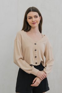 Calypso Two Piece Comfy Cardigan Top In Khaki (XXL)