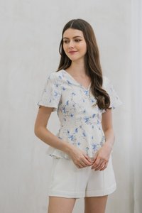 Aurora Abstract Faux Wrap Top In White (XS)