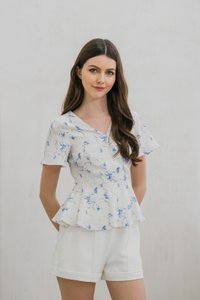 Aurora Abstract Faux Wrap Top In White (XS)