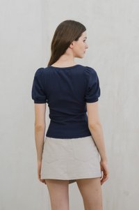 Holiday Heart Button Ribbed Top In Navy (XS)
