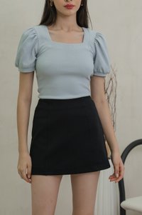 Snowy Knit Puff Sleeves Top In Dusty Blue(XL)