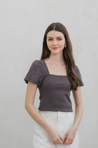 Rei Ribbed Puff Sleeve Top In Cocoa (XS)
