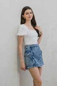 Ocean Denim Pocket Overlap Skort In Acid Wash (XS)