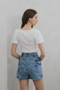 Rei Ribbed Puff Sleeve Top In White (XS)