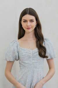 Camelia Floral Sweetheart Romper In Blue (XS)