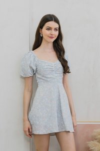 Camelia Floral Sweetheart Romper In Blue (XS)
