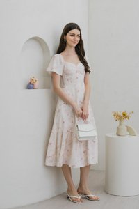 Rexa Ribbon Sweetheart Midi Dress in Pink (XS)
