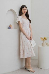 Rexa Ribbon Sweetheart Midi Dress in Pink (XS)
