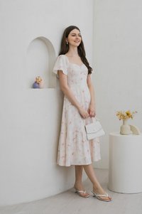 Rexa Ribbon Sweetheart Midi Dress in Pink (XS)