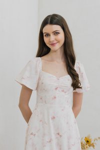 Rexa Ribbon Sweetheart Midi Dress in Pink (XS)