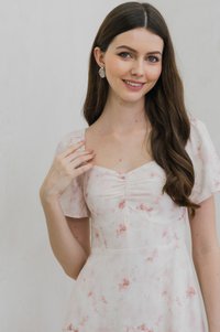 Rexa Ribbon Sweetheart Midi Dress in Pink (XS)