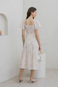 Rexa Ribbon Sweetheart Midi Dress in Pink (XS)