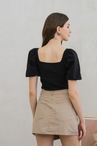 Caden Overlap Cargo Denim Skort In Khaki