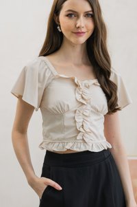 Flora Flare Sleeve Ruffles Crop Top In Ivory