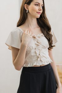 Flora Flare Sleeve Ruffles Crop Top In Ivory