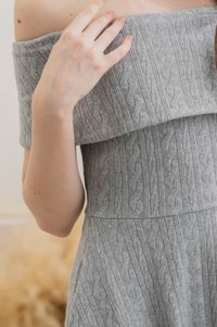 Violeta Off Shoulder Knitted Dress In Grey (XL)