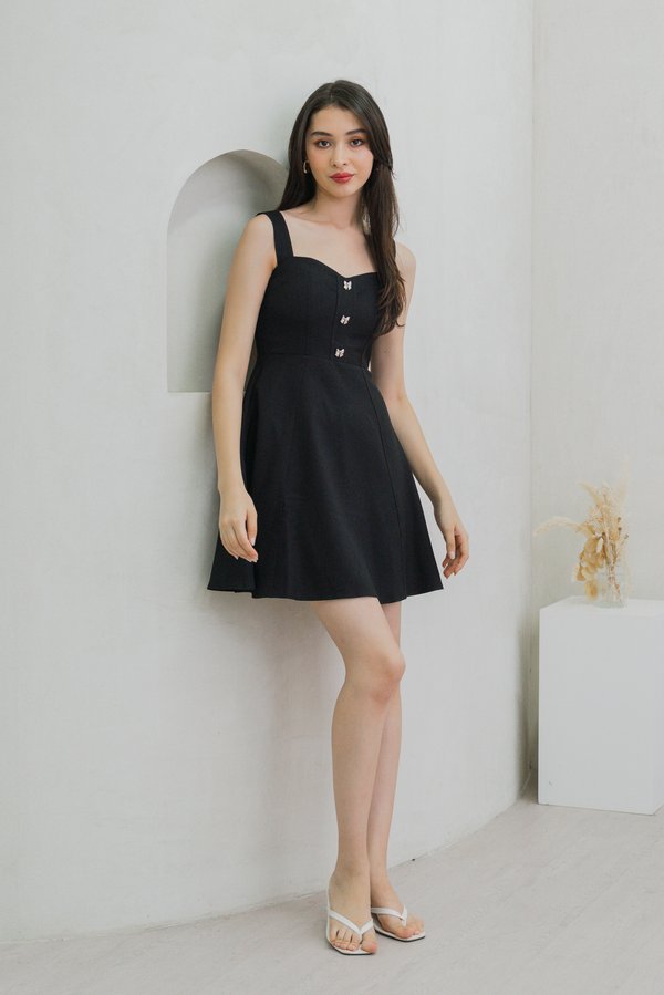 Raquita Ribbon Button Dress In Black (XS)