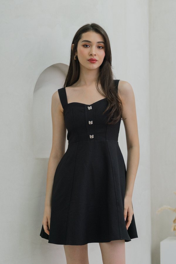 Raquita Ribbon Button Dress In Black (XS)