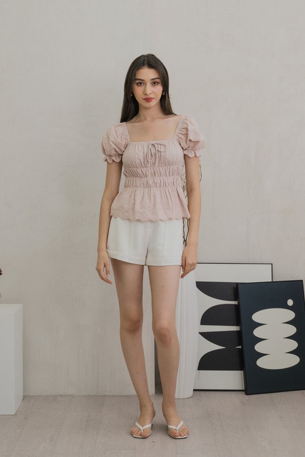 Gretel Embroidery Ribbon Top In Dusty Pink (XL)